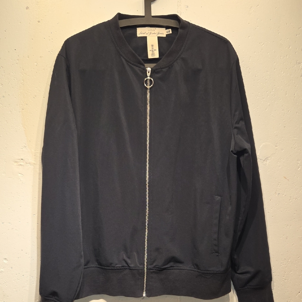H&M Men's Navy Blue Lightweight Bomber Jacket (Large)
